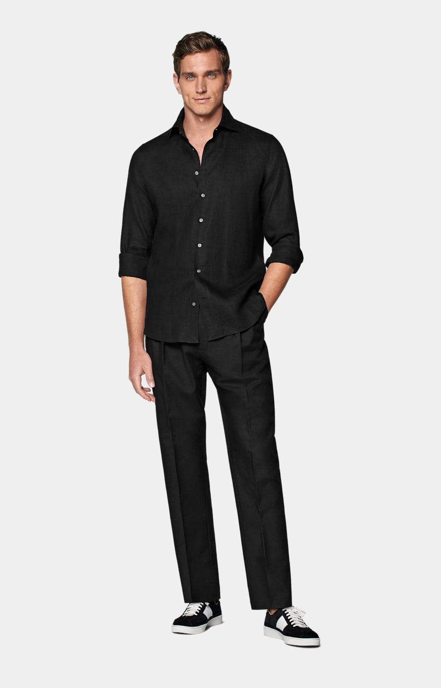  Black Wide Leg Tapered Pants