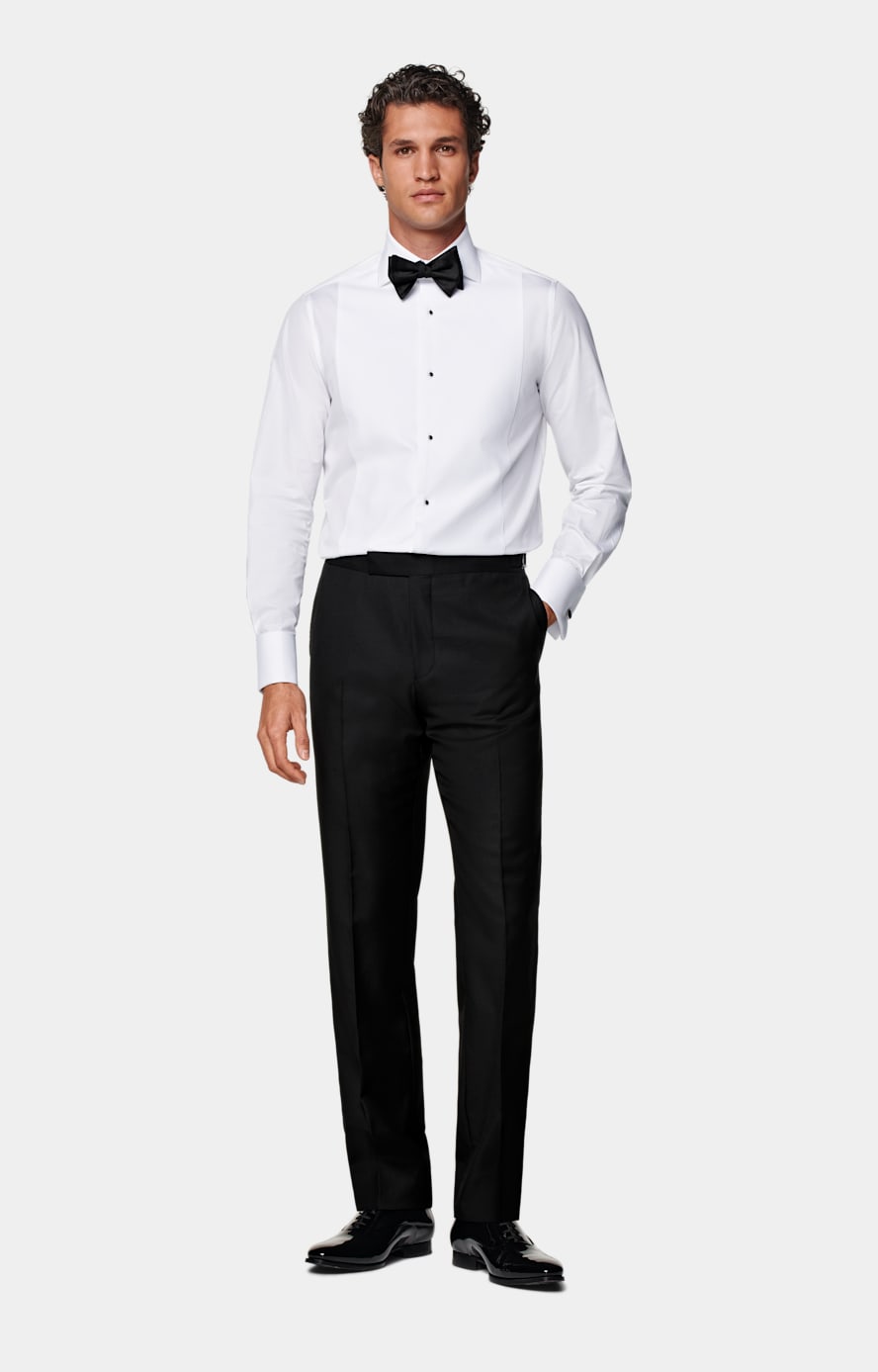 White Piqué Tailored Fit Tuxedo Shirt