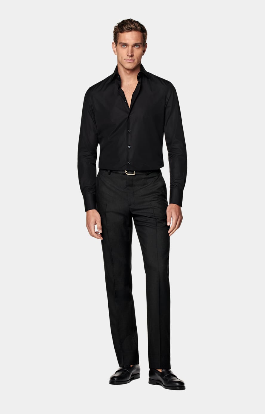 Black Poplin Tailored Fit Shirt