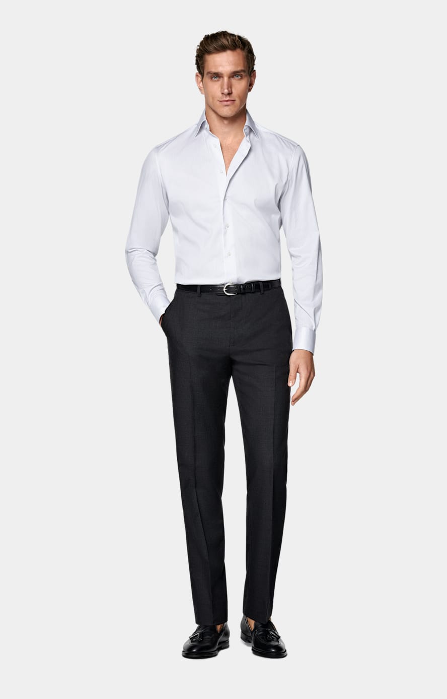 White Striped Twill Tailored Fit Shirt