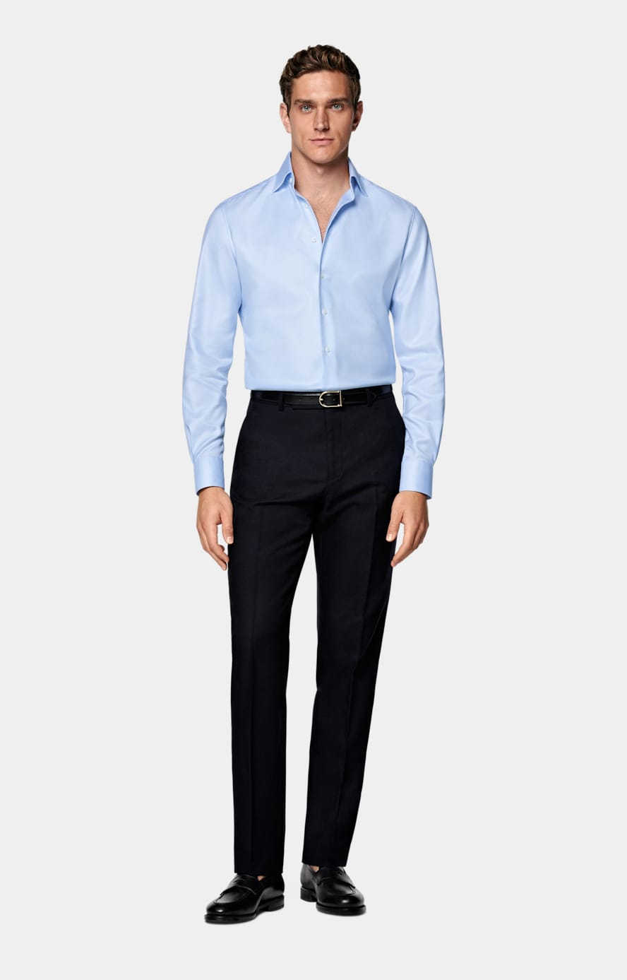 Light Blue Houndstooth Houndstooth Tailored Fit Shirt