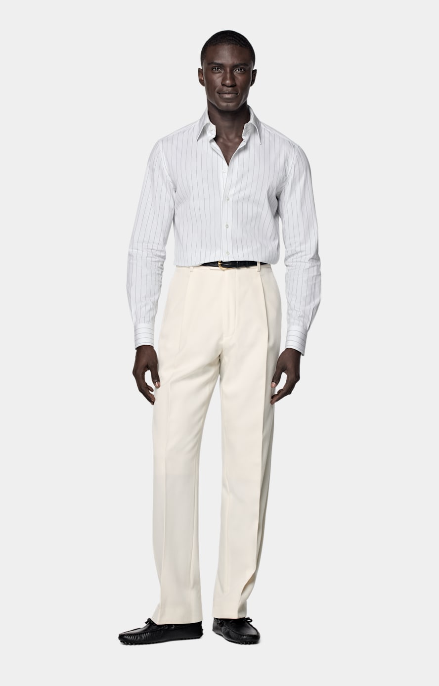 パンツ Off-White Wool Wide Leg Trousers Off-White Wide Leg Straight Pants in Pure Wool | SUITSUPPLY