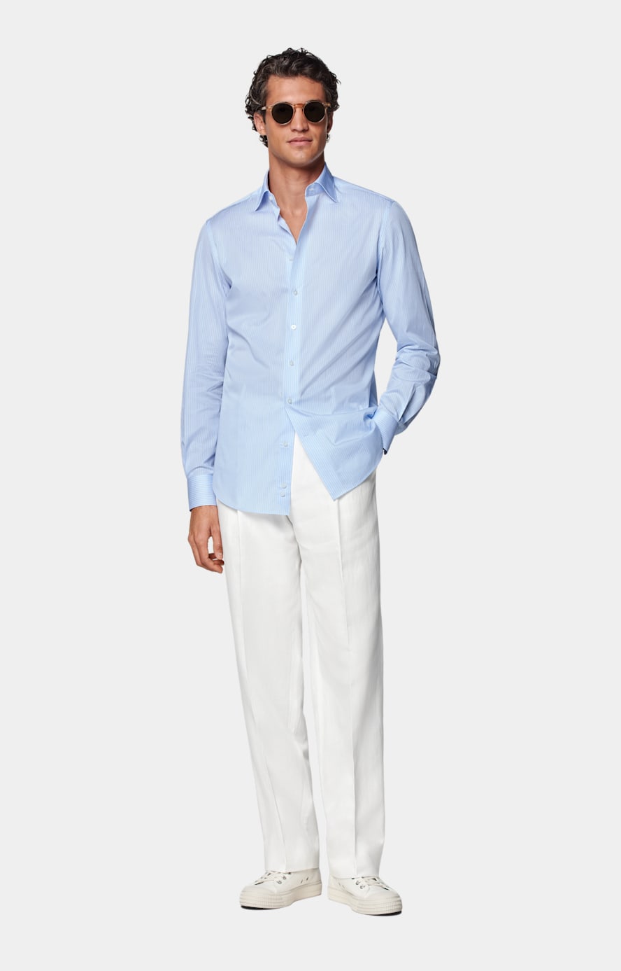 Popeline Hemd blau gestreift Tailored Fit