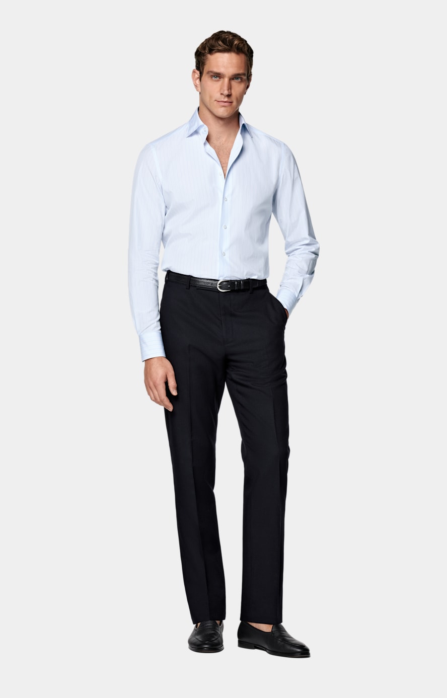 Light Blue Striped Tailored Fit Shirt