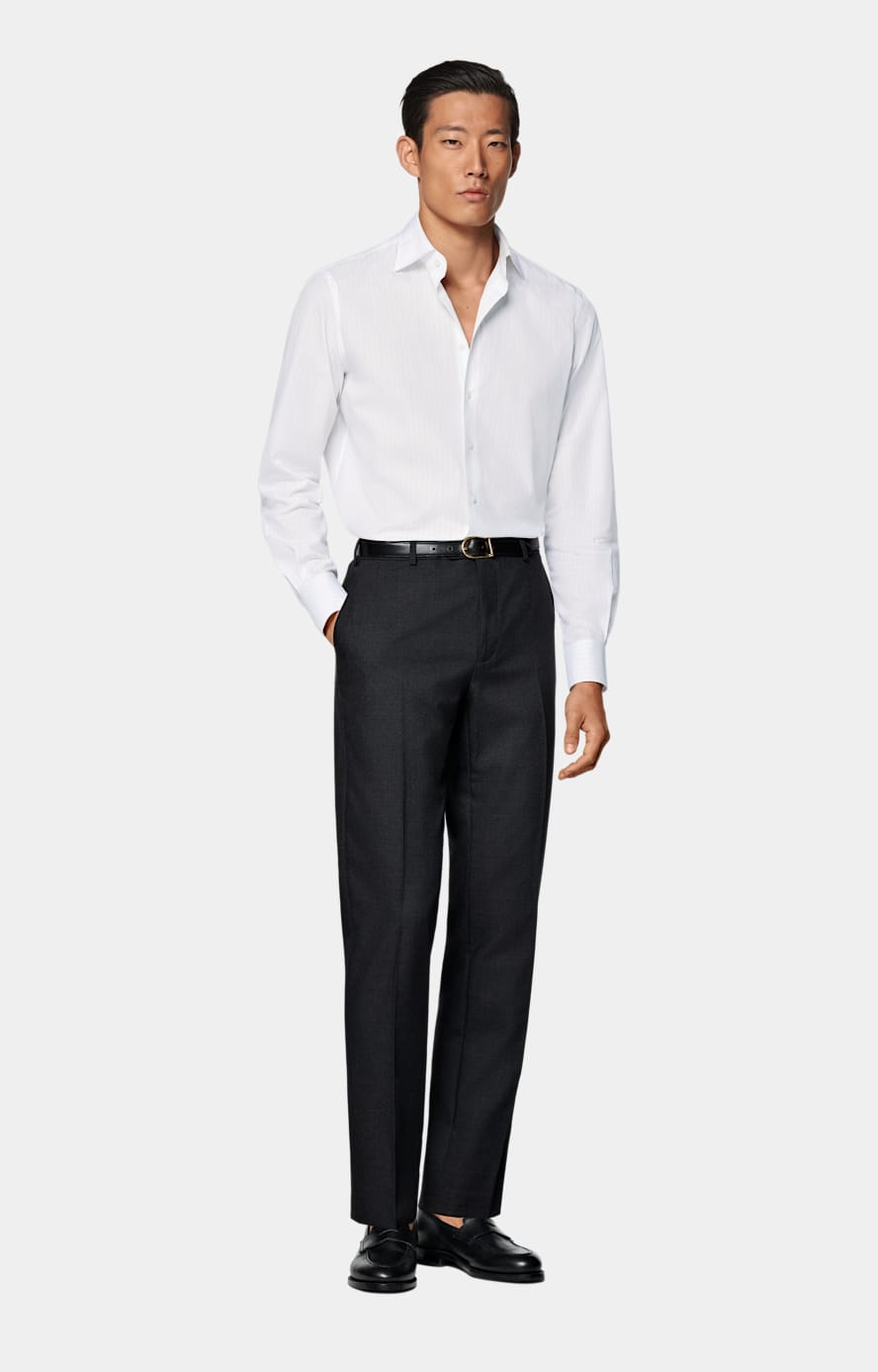Light Grey Striped Poplin Tailored Fit Shirt