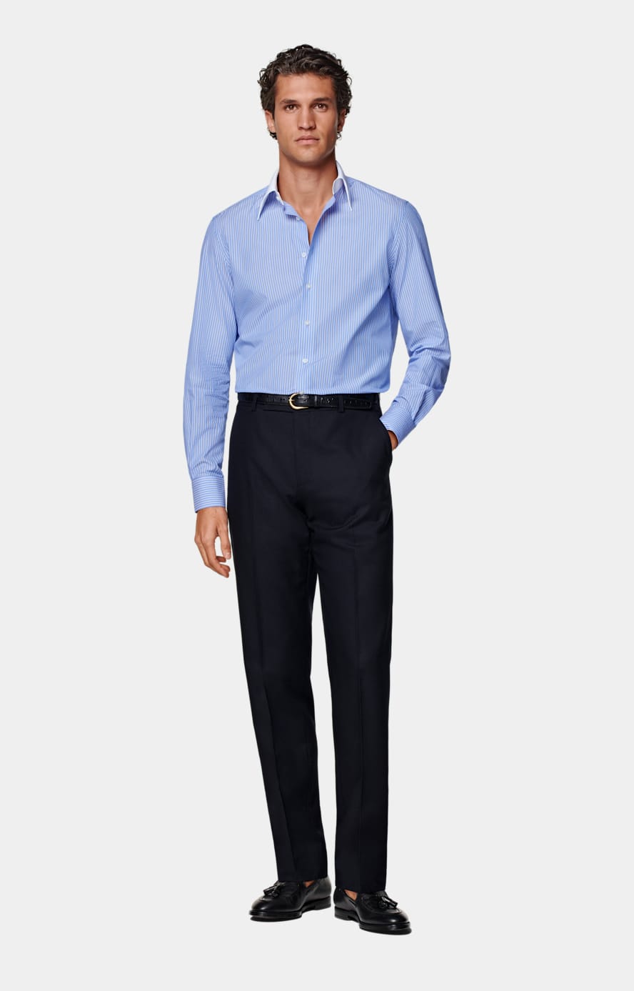 Light Blue Striped Tailored Fit Shirt