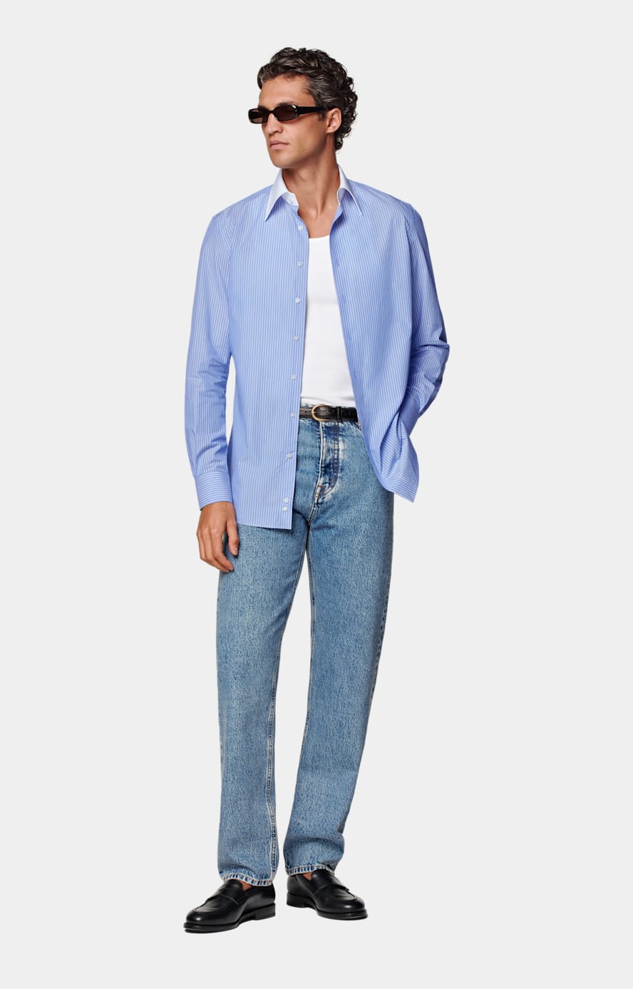 Light Blue Striped Tailored Fit Shirt
