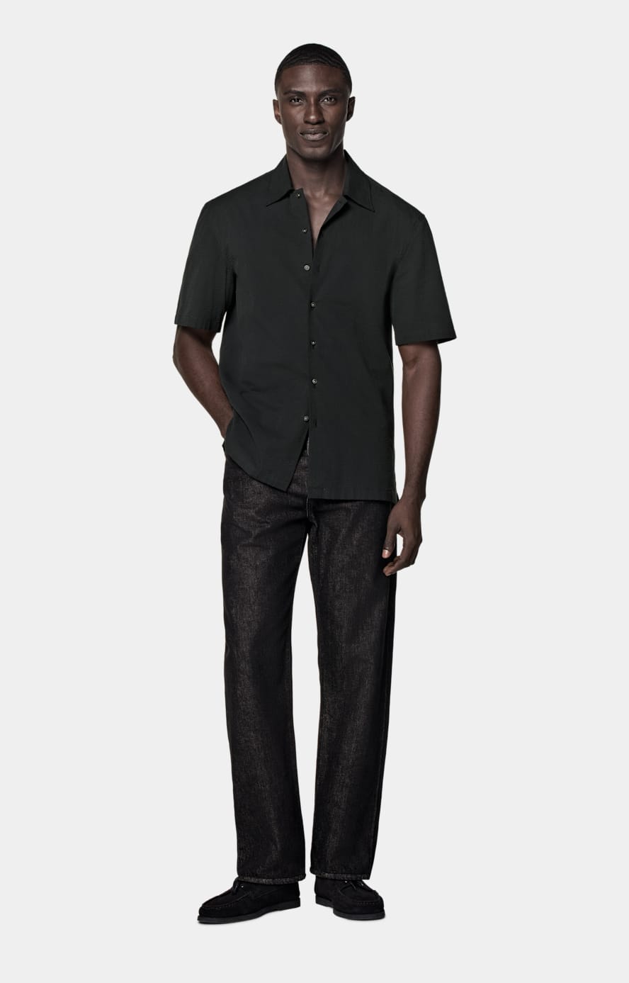 Black Tailored Fit Short Sleeve Shirt