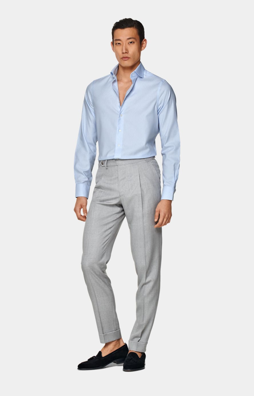 Chemise en oxford coupe très ajustée bleu clair à rayures