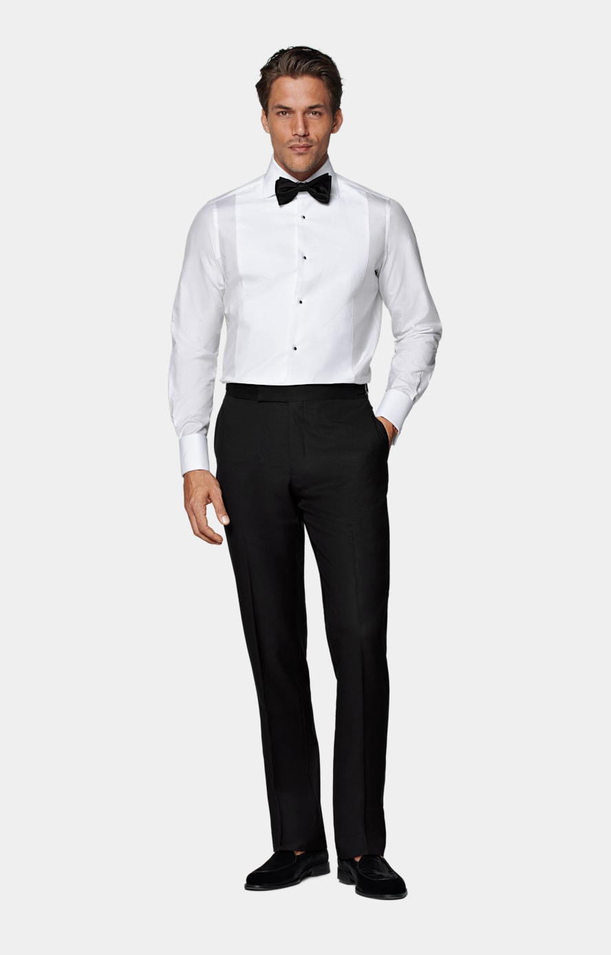 Black Slim Leg Straight Tuxedo Trousers