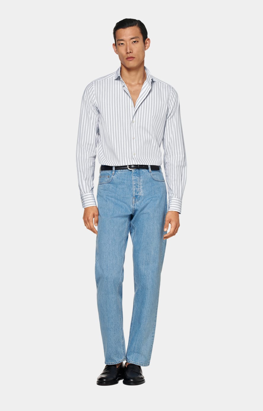 Navy Striped Slim Fit Shirt
