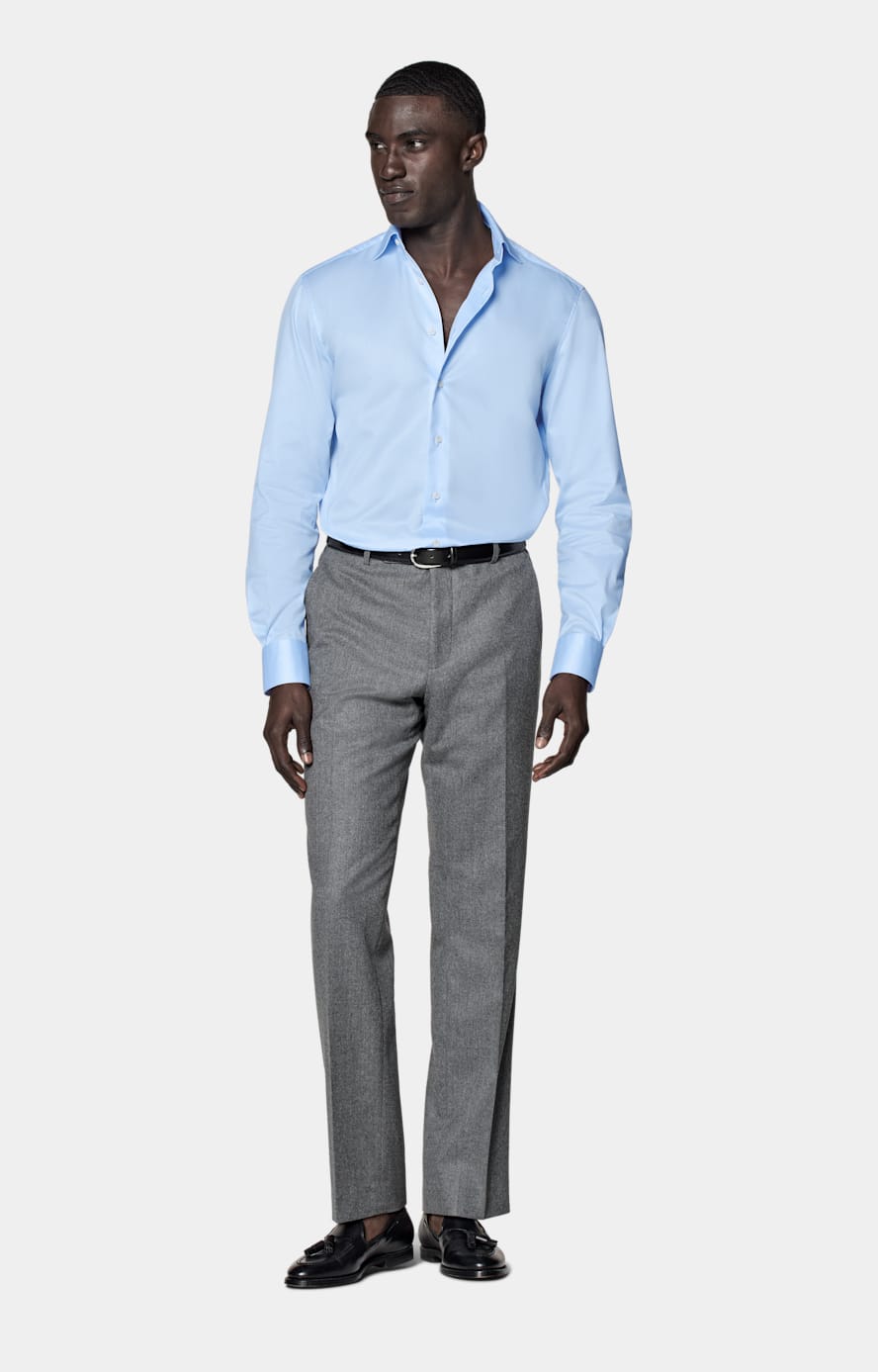 Camicia azzurra in twill tailored fit Cotone Traveller Pima SUITSUPPLY Italia