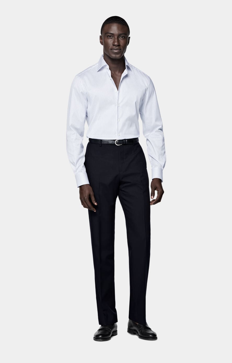 Navy Striped Twill Tailored Fit Shirt