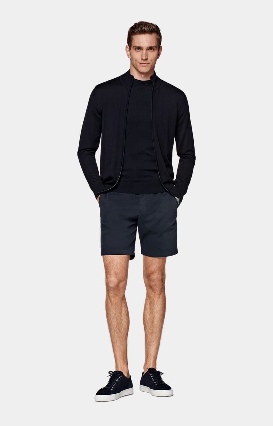 Navy Merino Zip Cardigan