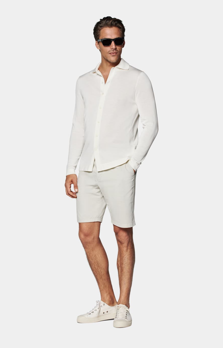 Off-White Merino Long Sleeve Polo Cardigan