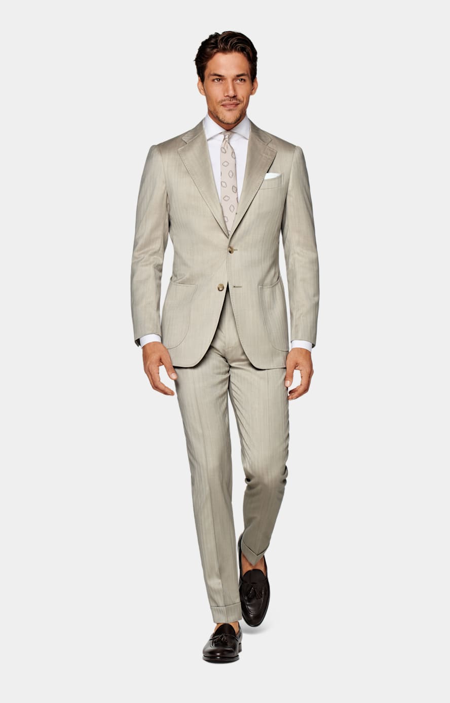 Sand Herringbone Perennial Tailored Fit Havana Suit