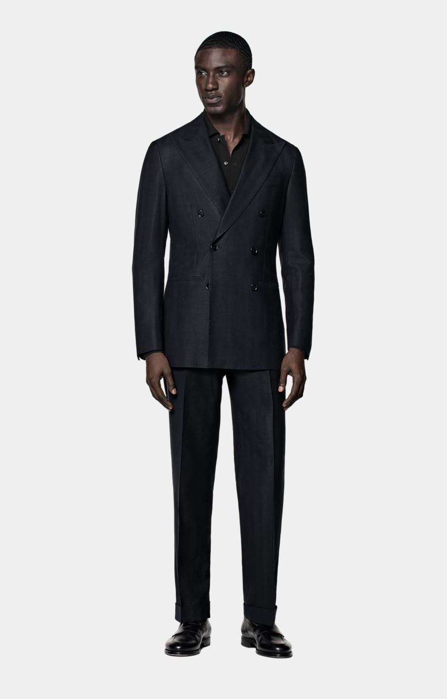 Navy Herringbone Tailored Fit Havana Suit