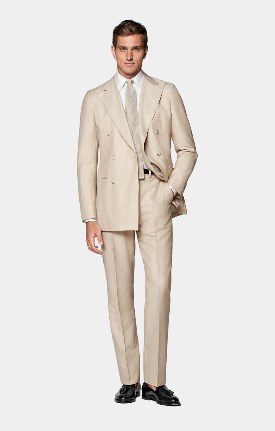 Sand Herringbone Tailored Fit Havana Suit