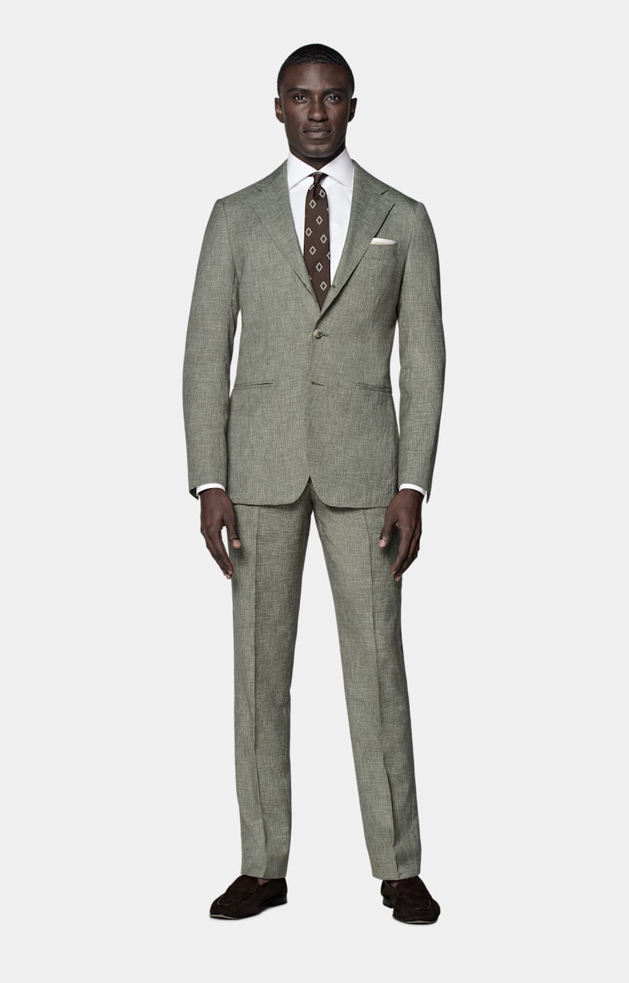 Mid Green Houndstooth Perennial Tailored Fit Havana Suit