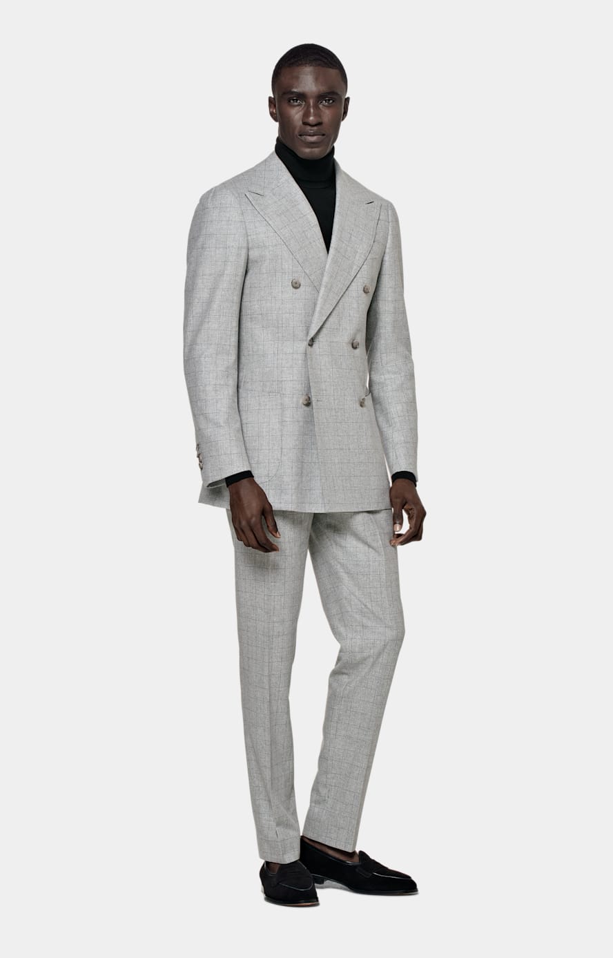 Light Grey Checked Tailored Fit Havana Suit