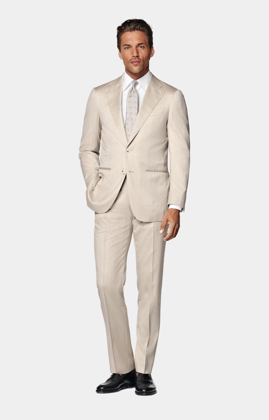 Sand Herringbone Tailored Fit Havana Suit