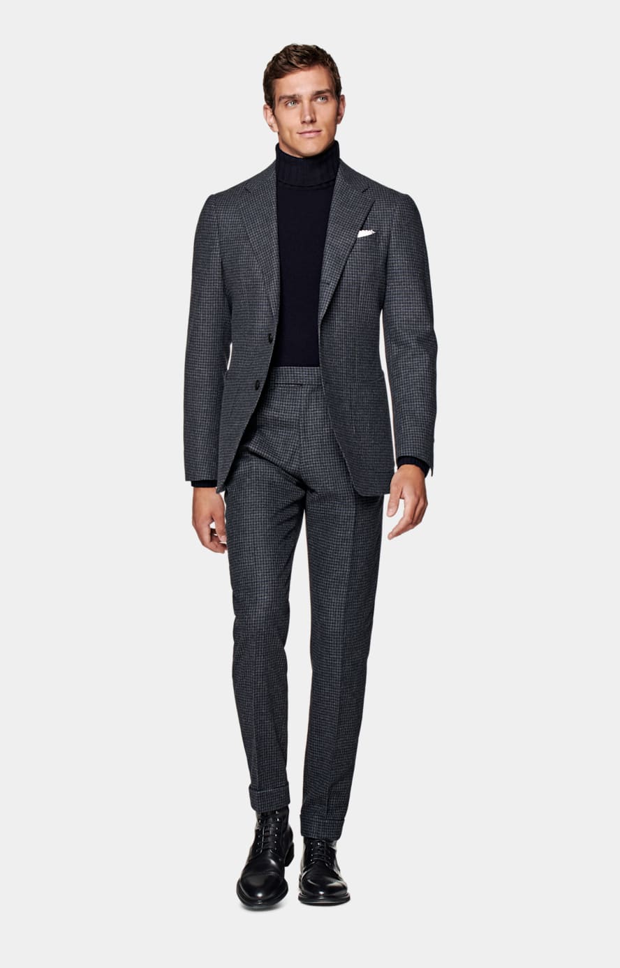 Dark Grey Checked Tailored Fit Havana Suit
