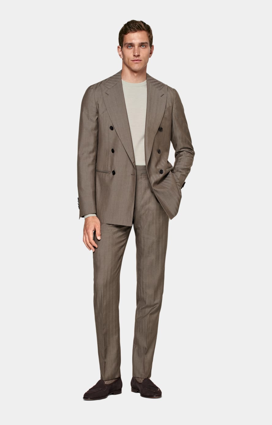 Havana Perennial Anzug taupe Fischgrätmuster Tailored Fit