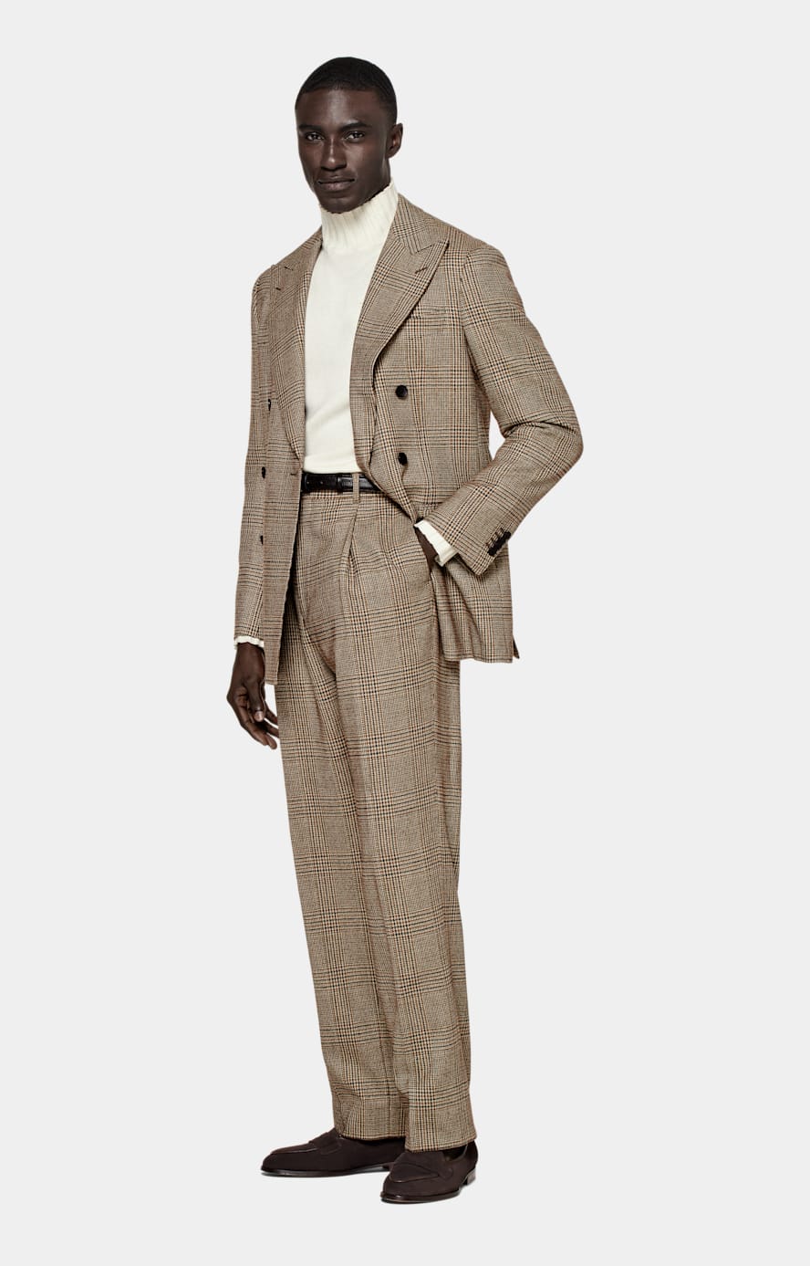 Mid Brown Checked Tailored Fit Havana Suit