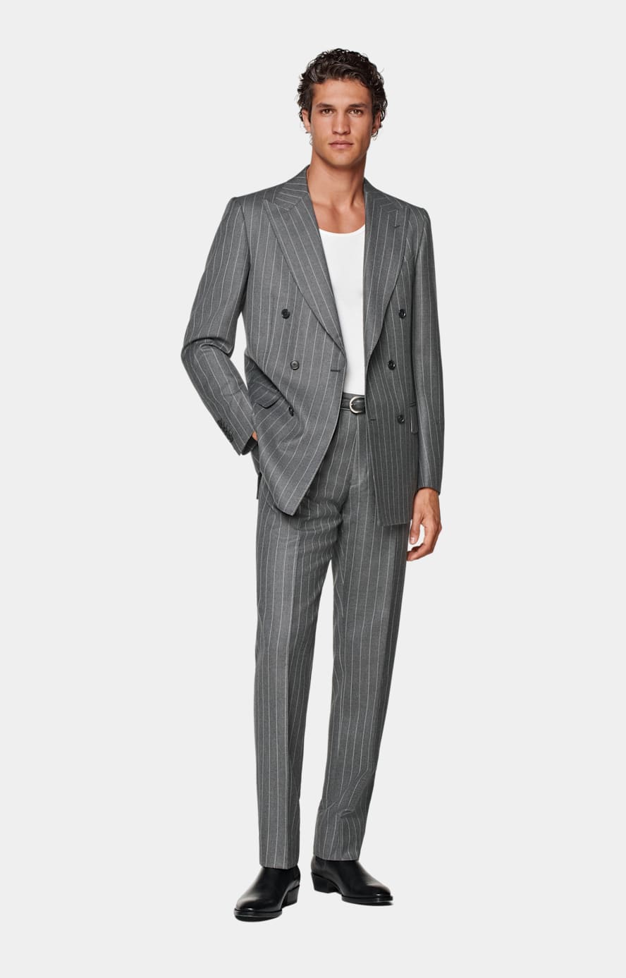 Mid Grey Striped Tailored Fit Milano Suit