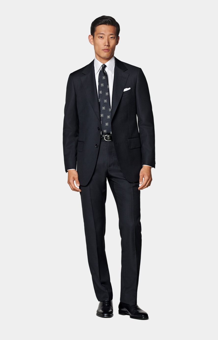 Navy Striped Tailored Fit Milano Suit