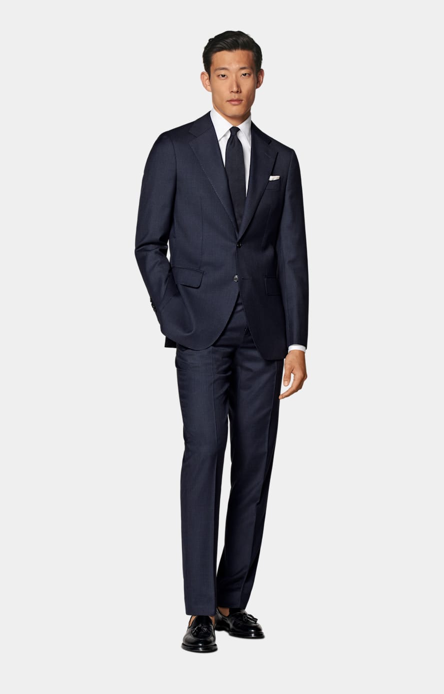 Havana Anzug navy Hahnentrittmuster Tailored Fit