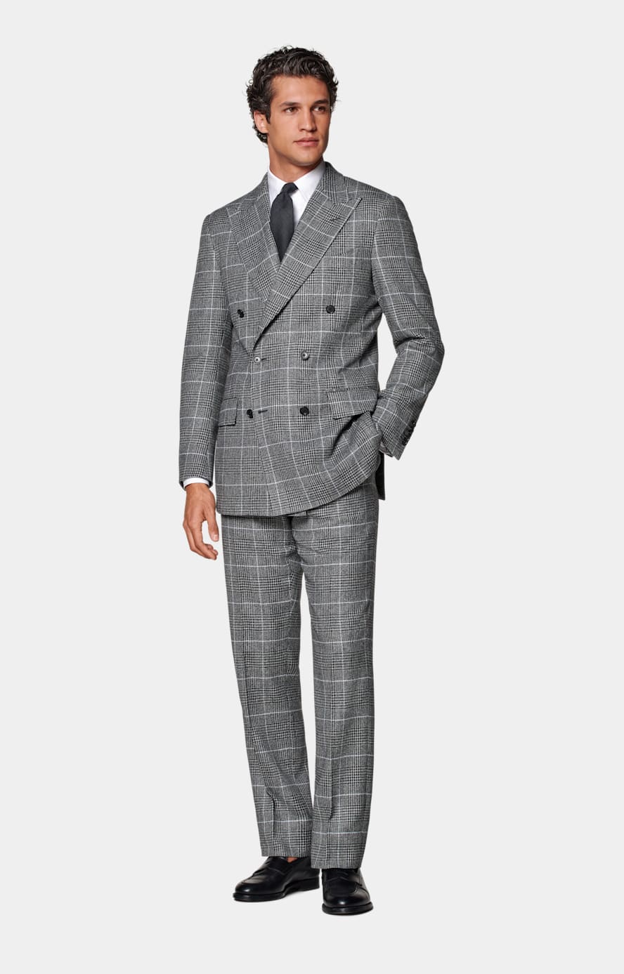 Costume Milano coupe Tailored gris moyen à carreaux