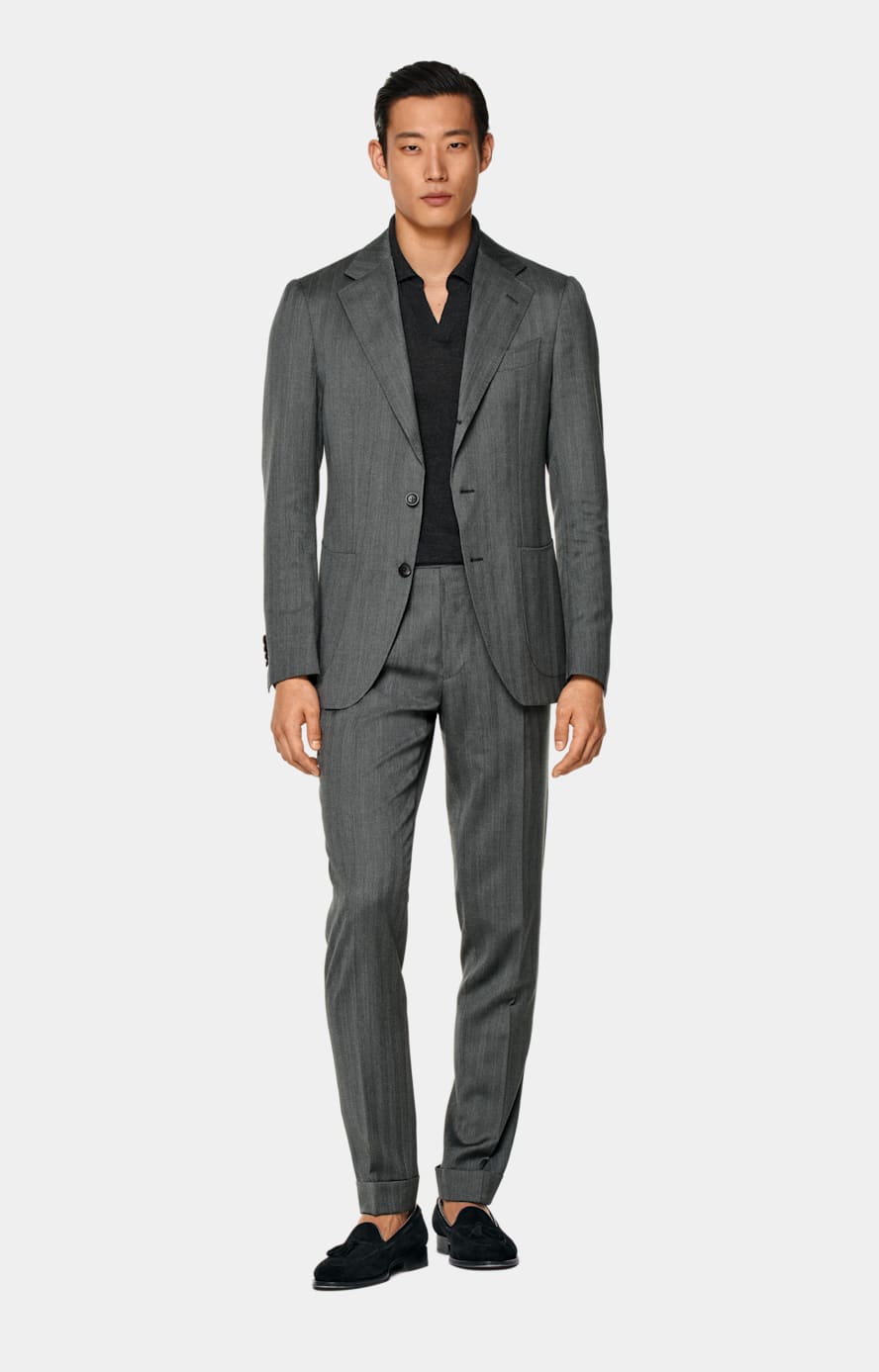 Mid Grey Herringbone Perennial Tailored Fit Havana Suit in Mid Grey Herringbone Perennial Tailored Fit Havana Suit in
