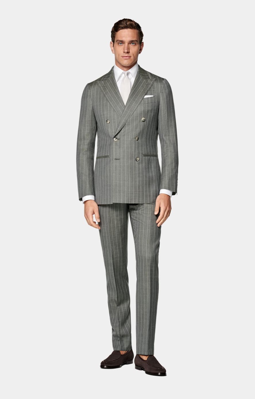 Light Green Striped Tailored Fit Havana Suit