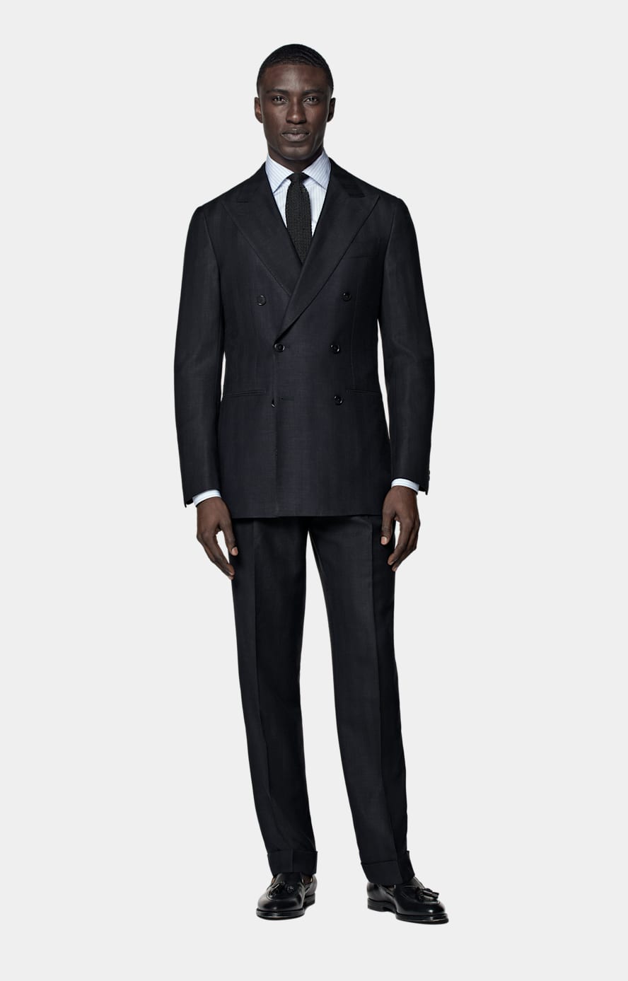 Traje Havana azul marino punto de espiga corte Tailored