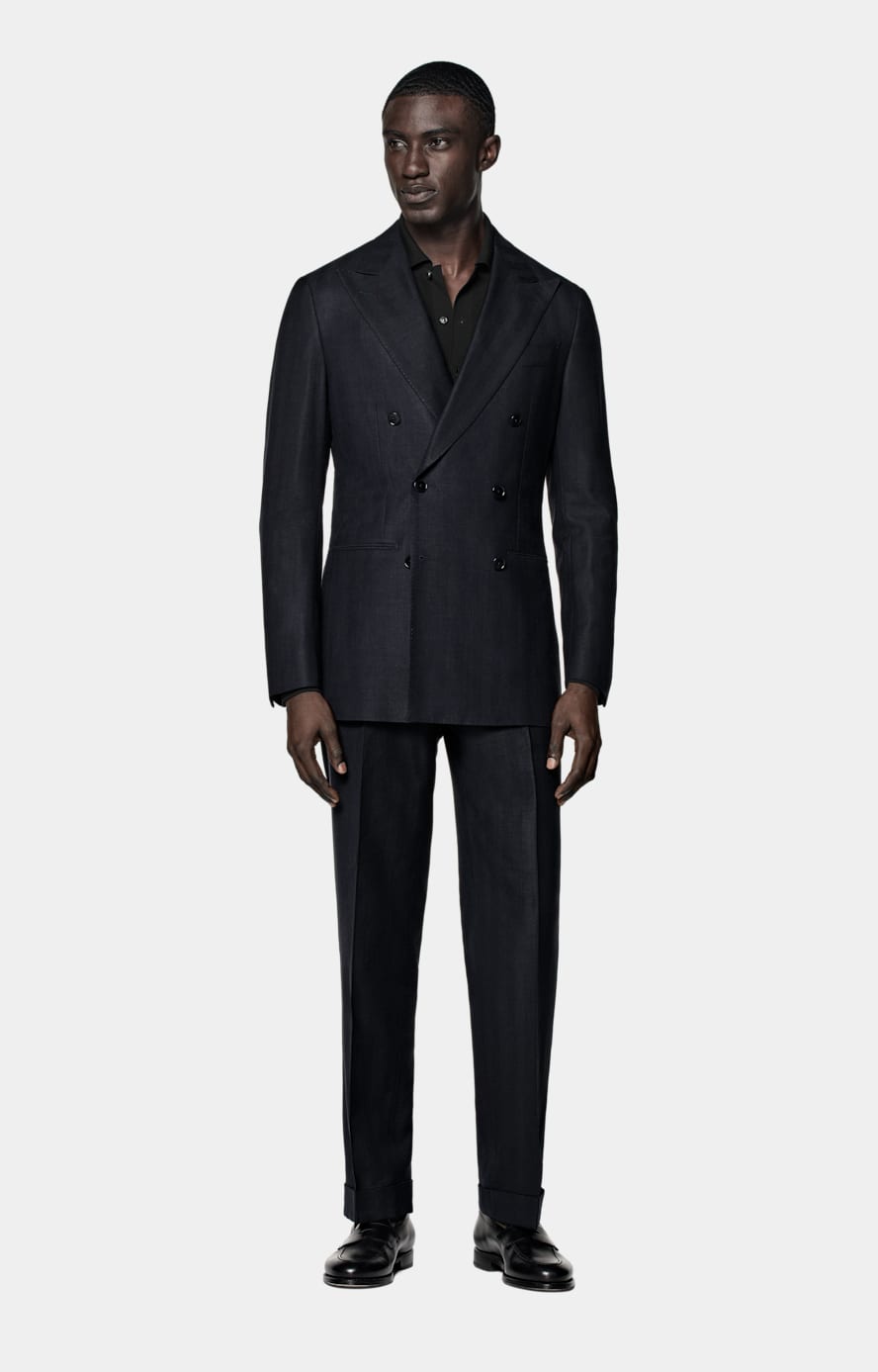 Traje Havana azul marino punto de espiga corte Tailored