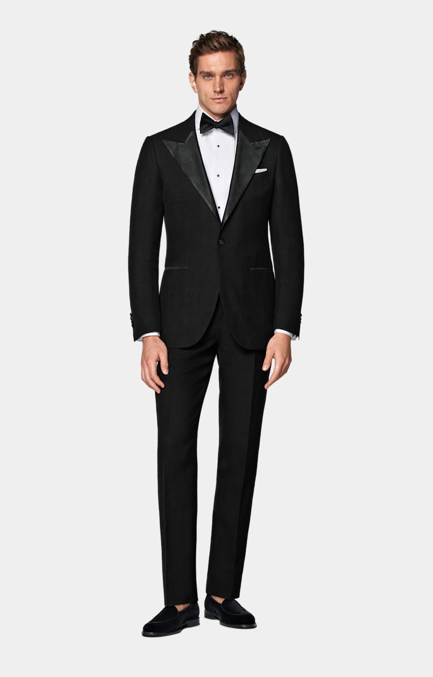 White Plisse Slim Fit Tuxedo Shirt