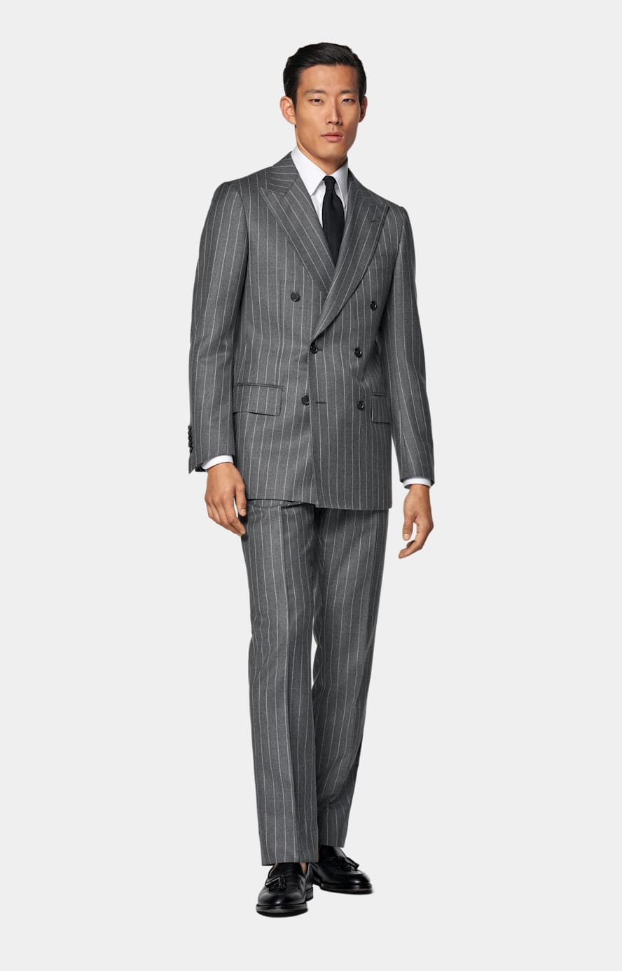 Mid Grey Striped Tailored Fit Milano Suit
