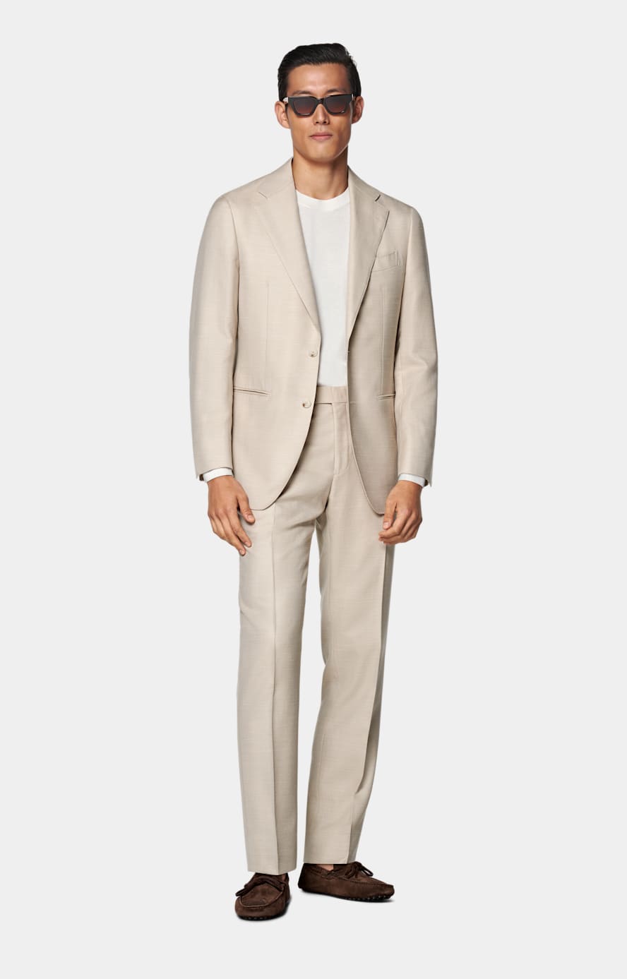Havana Anzug sand Fischgrätmuster Tailored Fit