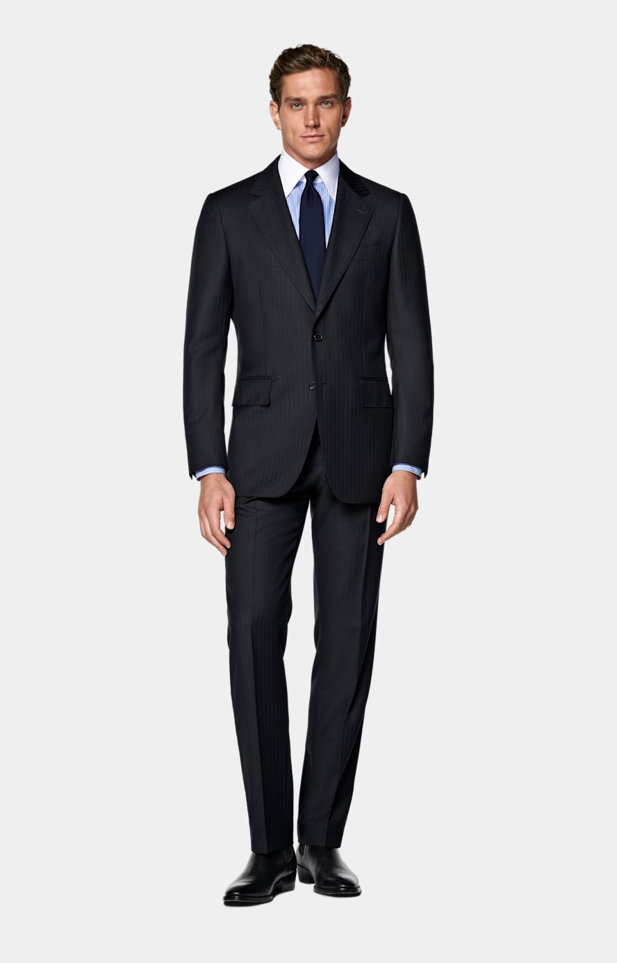 Navy Striped Tailored Fit Milano Suit