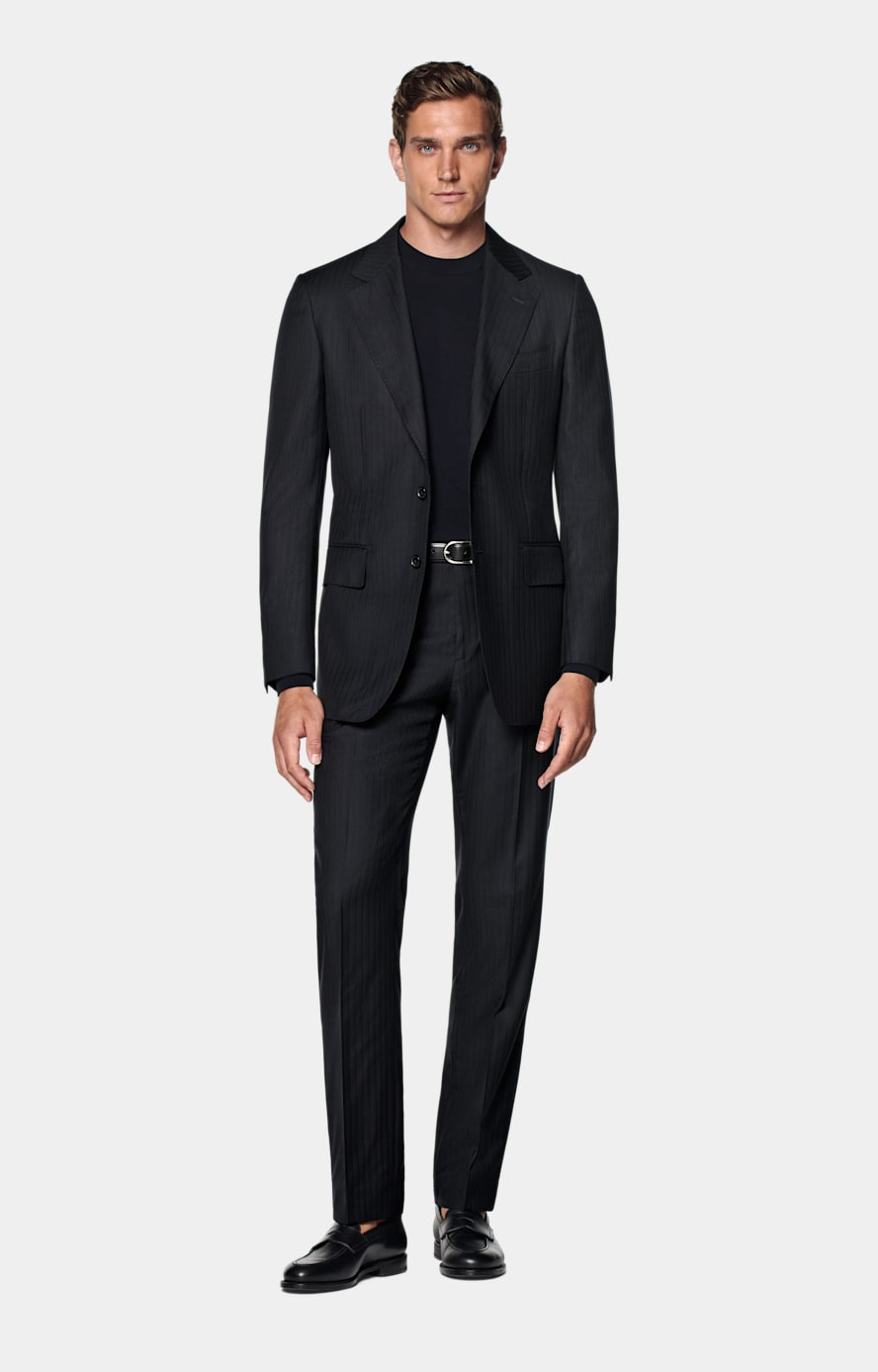 Navy Striped Tailored Fit Milano Suit