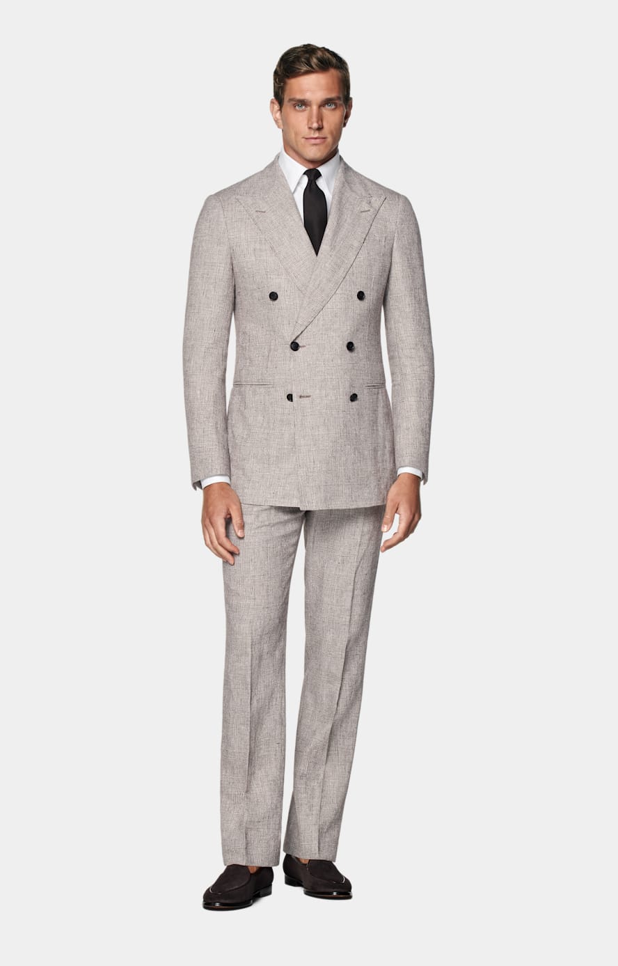 Light Taupe Checked Tailored Fit Havana Suit