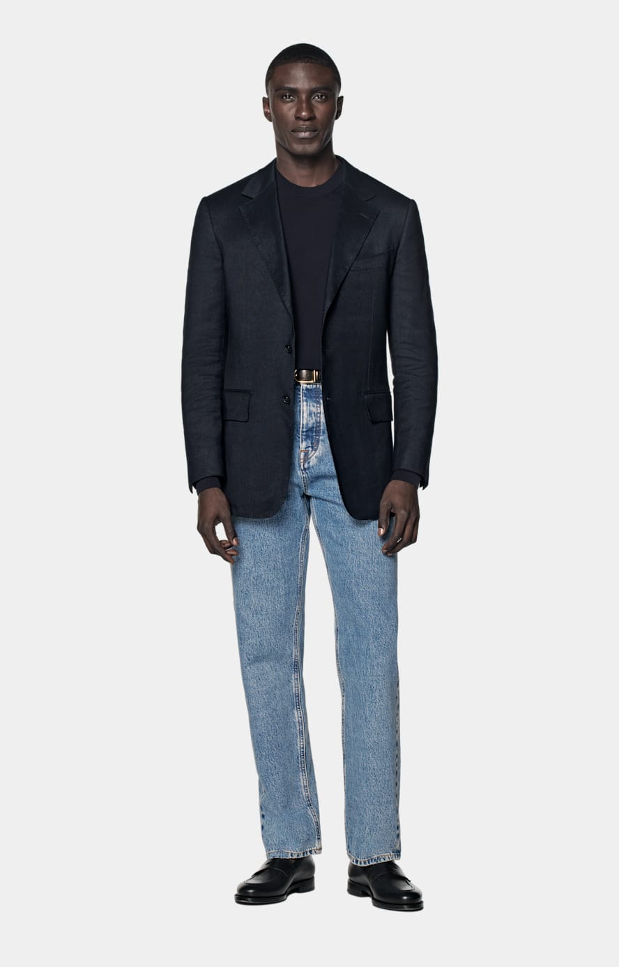 Mid Blue Washed Straight Leg Jeans