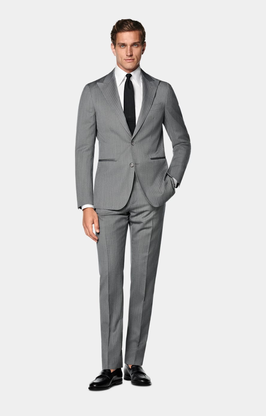 Mid Grey Herringbone Perennial Tailored Fit Havana Suit