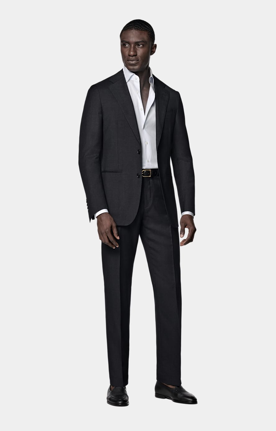 Grey Striped Twill Tailored Fit Shirt