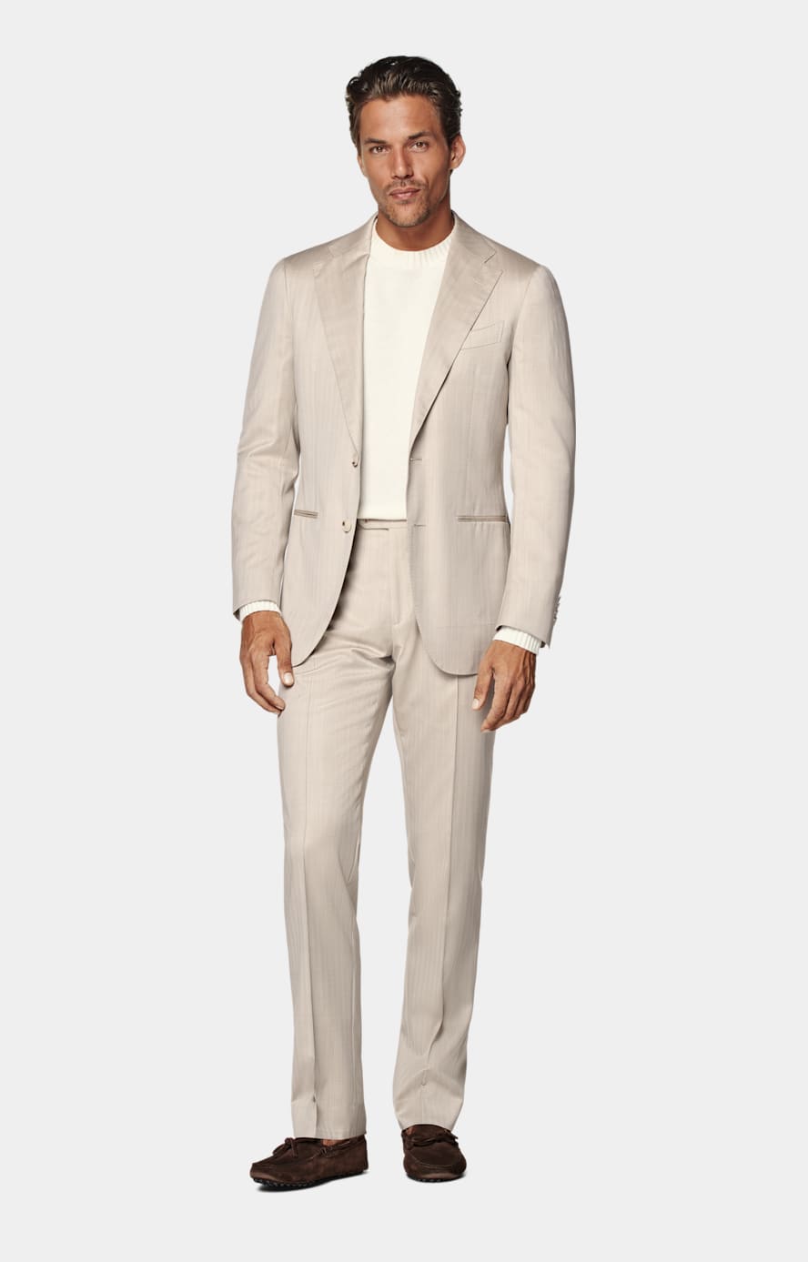 Traje Havana Perennial arena punto de espiga corte Tailored