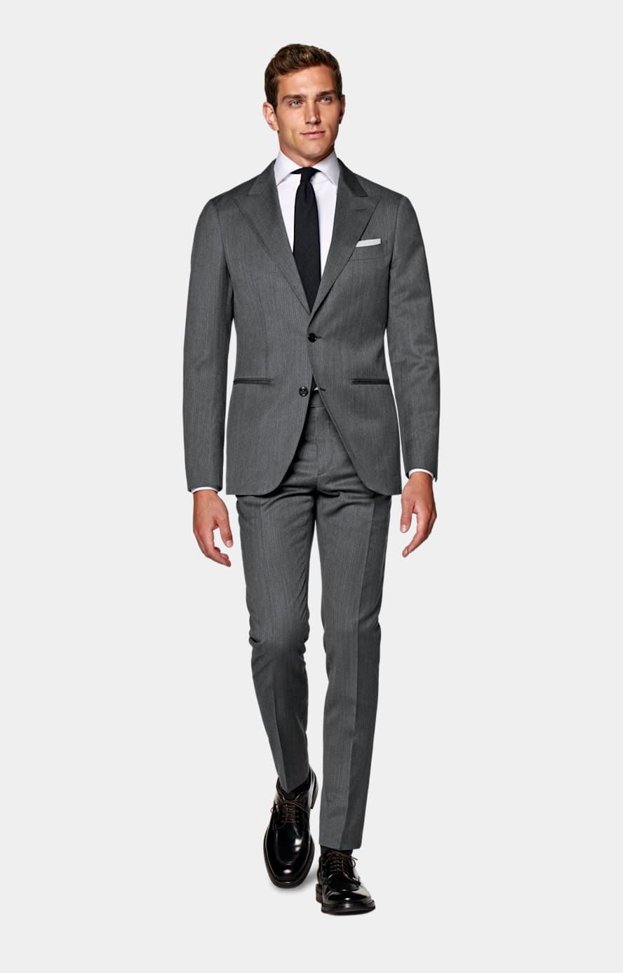 Dark Grey Herringbone Perennial Tailored Fit Havana Suit