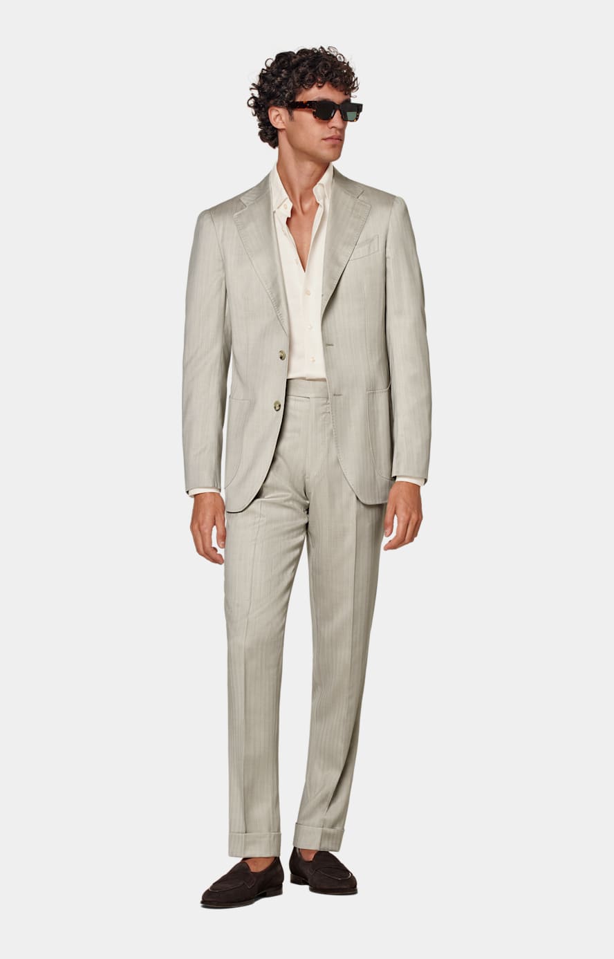 Sand Herringbone Perennial Tailored Fit Havana Suit