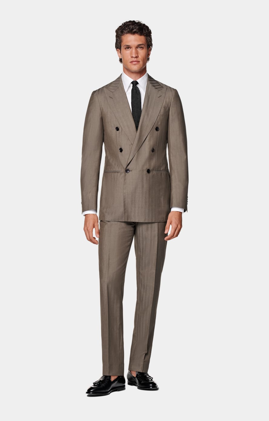 Taupe Herringbone Perennial Tailored Fit Havana Suit