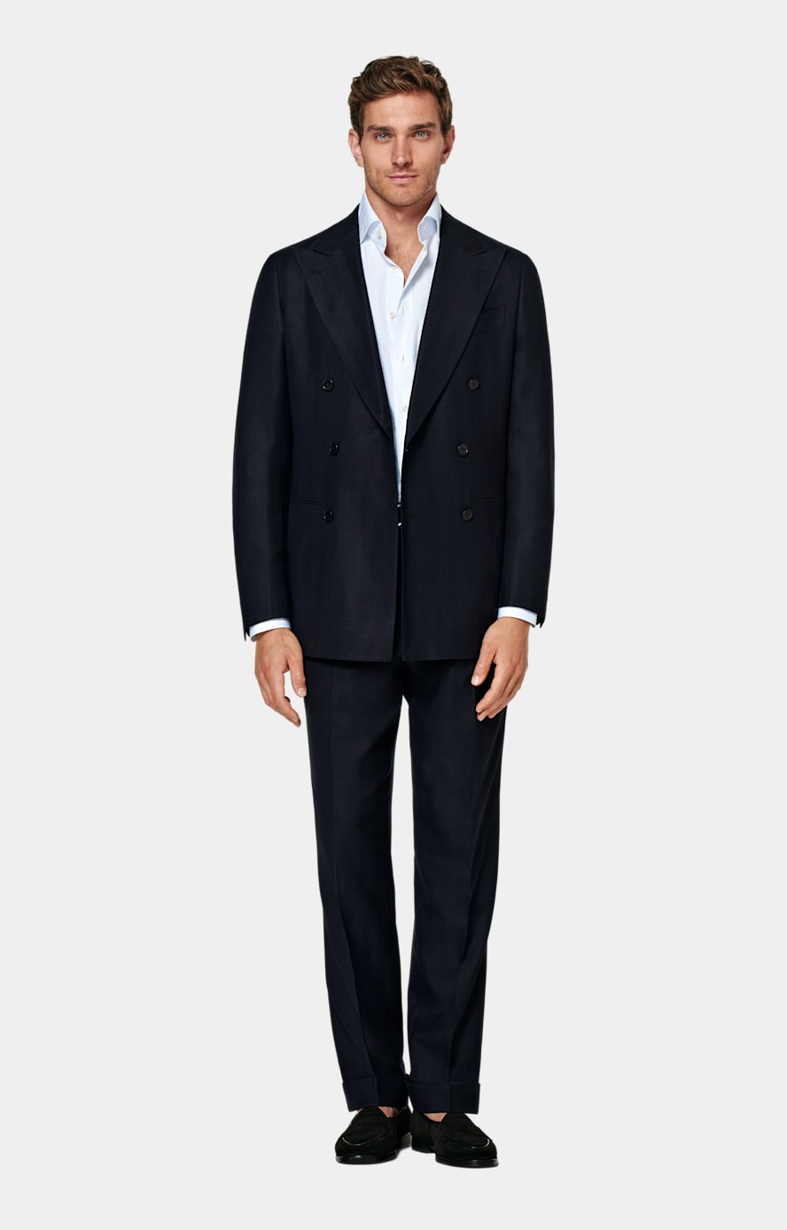 Navy Herringbone Tailored Fit Havana Suit